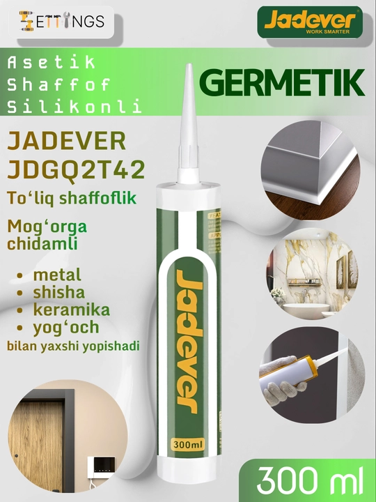 Jadever JDGQ2T42 Ацетатный прозрачный силиконовый герметик, 300 мл