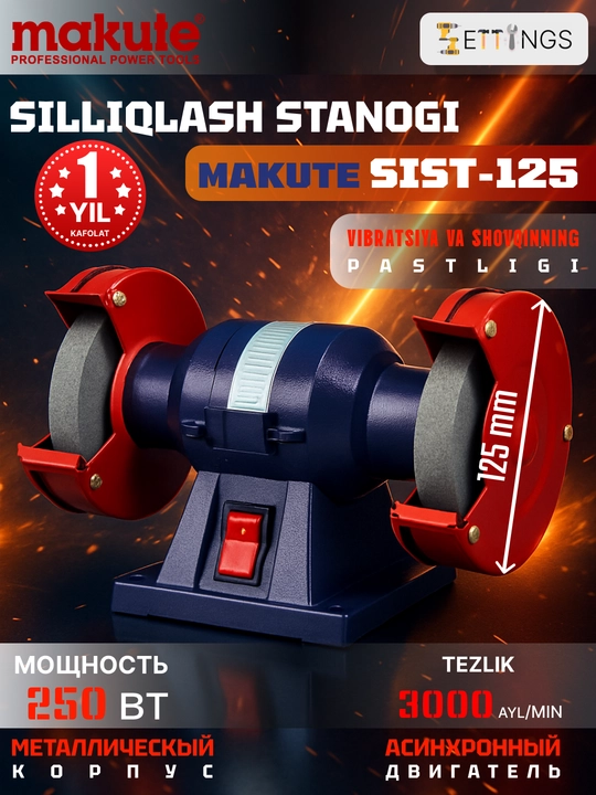 Makute SIST-125 stolga o‘rnatiladigan charxlash dastgohi, 125 mm, ikki tomonlama silliqlash apparati