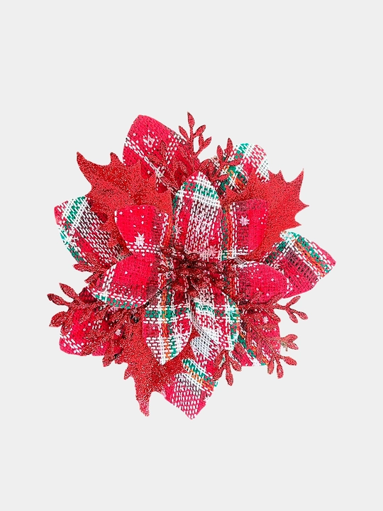 Archa daraxti bezaklari, Poinsettia ochiq ish, 15 sm - 
