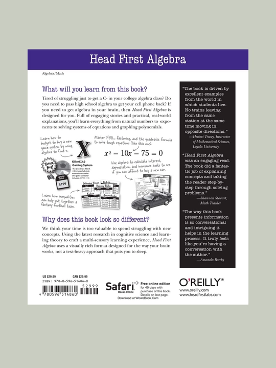 Head First Algebra: A Learner's Guide to Algebra 1st Edition