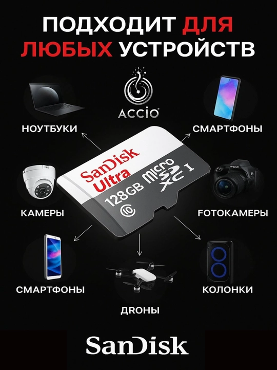 Карта памяти SanDisk Ultra MicroSD UHS-I (с адаптером) - 