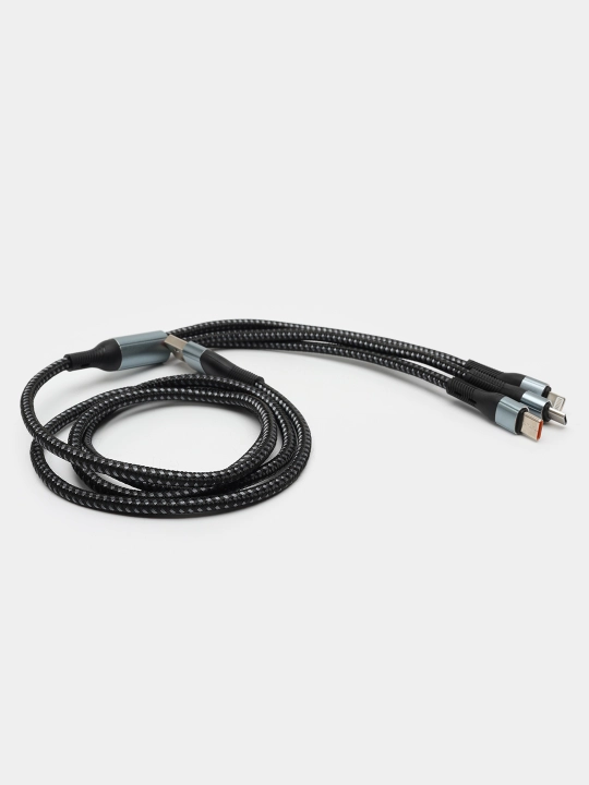 Кабель 120W 3-в-1 для быстрой зарядки Type-C|Lightning|MicroUSB, металлические коннекторы