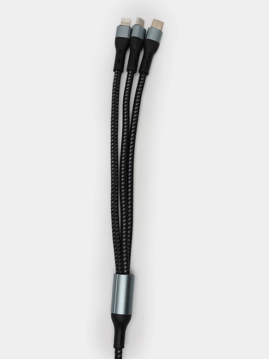 Кабель 120W 3-в-1 для быстрой зарядки Type-C|Lightning|MicroUSB, металлические коннекторы