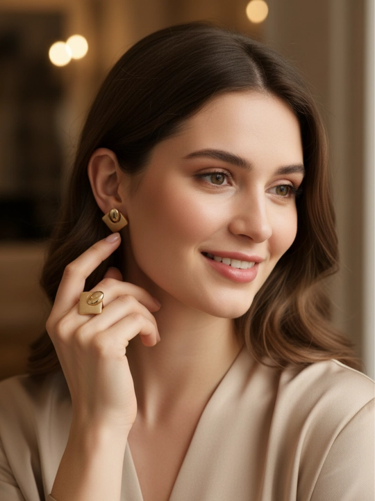 Золотое кольцо и серги комплект, золото 585 пробы, 6.78 г, модель D07K, DIAMOND - 