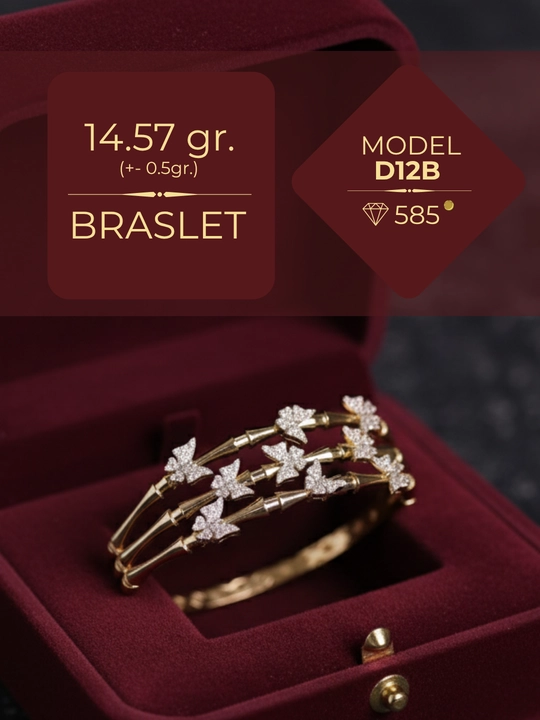 Ayollar uchun oltin braslet, bilaguzuk, 585 namuna, 14.57 gr, D12B model, DIAMOND GOLD