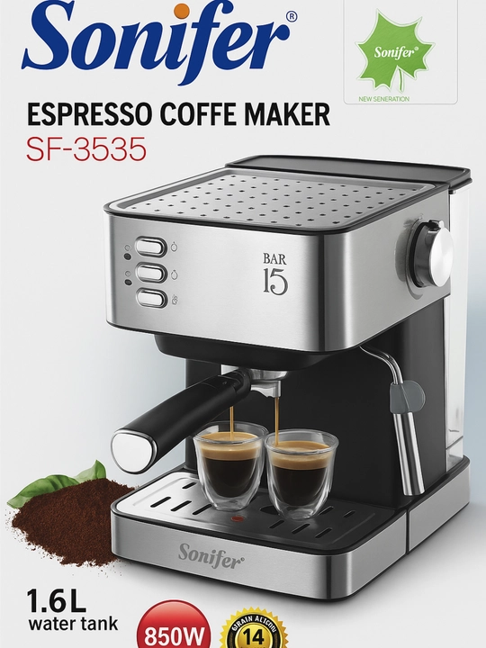 Sonifer SF-3535 Barista Pro – 15 bar bosim, 1,6 L, mukammal espresso har kuni - 