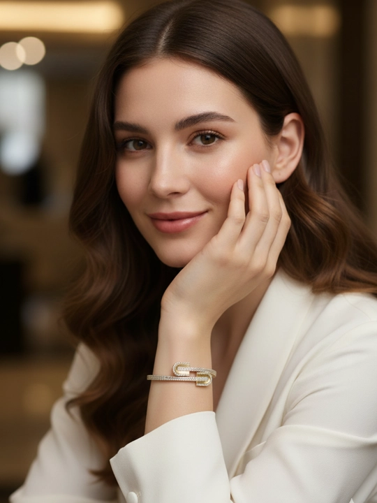 Ayollar uchun oltin braslet, bilaguzuk, 585 namuna, 13.8 gr, D09B model, DIAMOND