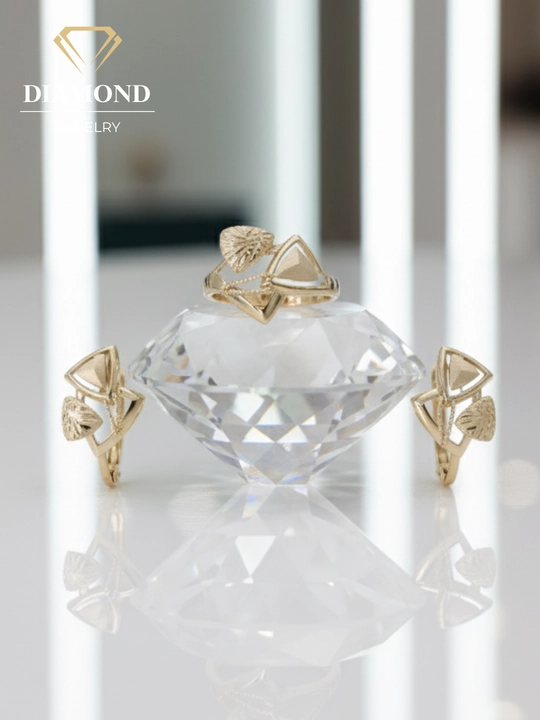 Золотое кольцо и серги комплект, золото 585 пробы, 5.81 г, модель D15K, DIAMOND