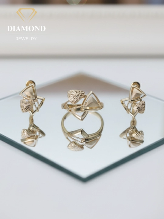 Золотое кольцо и серги комплект, золото 585 пробы, 5.81 г, модель D15K, DIAMOND