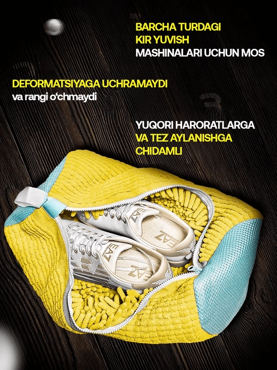 Kir yuvish mashinasida poyabzal va krossovkalarni yuvish uchun qop, mikrofiberli to‘r 40×20 sm