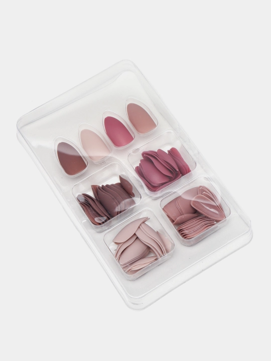 Soxta tirnoqlar to'plami, kvadrat shaklli, 96 dona, 24 donadan - 4 xil rangda, Pink Key