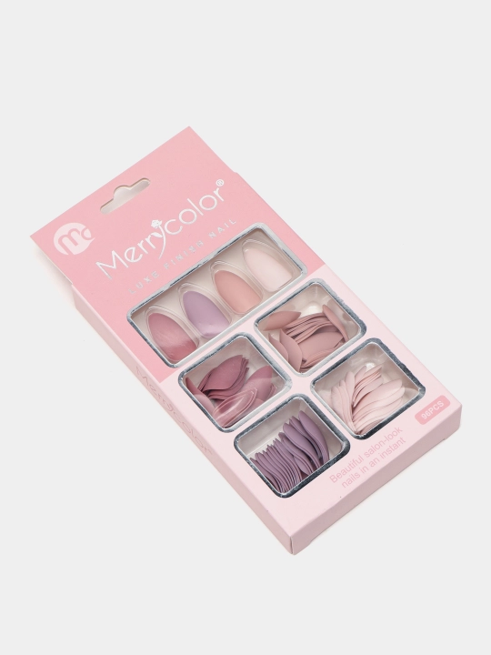 Soxta tirnoqlar to'plami, kvadrat shaklli, 96 dona, 24 donadan - 4 xil rangda, Pink Key