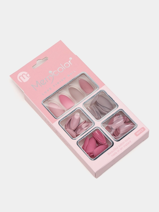 Soxta tirnoqlar to'plami, kvadrat shaklli, 96 dona, 24 donadan - 4 xil rangda, Pink Key