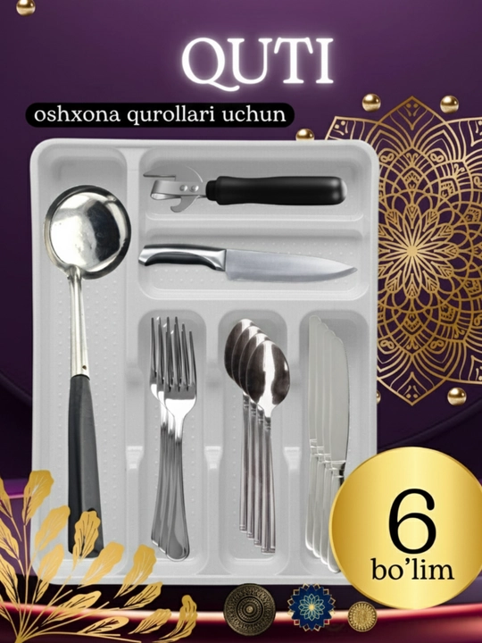 Qoshiq, vilka va pichoqlar uchun lotok, oshxona anjomlari uchun ajratgich
