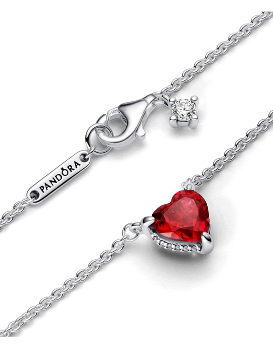 Серебряное колье Pandora с красным сердцем, серебро 925 пробы 392542C01