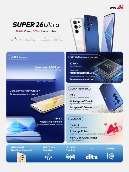 Itel S26 Ultra игровой смартфон,(8+8GB)/256GBс 144Гц экраном и мощной батареей