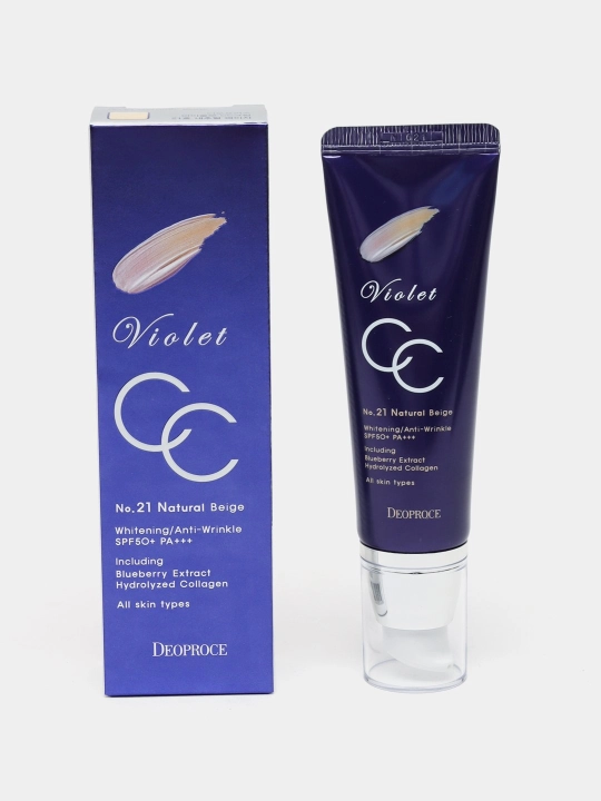 Крем для лица Deoproce Violet CC Cream, SPF 50+Pa+++, тон 13, 21, 50 мл, темно-коричневый