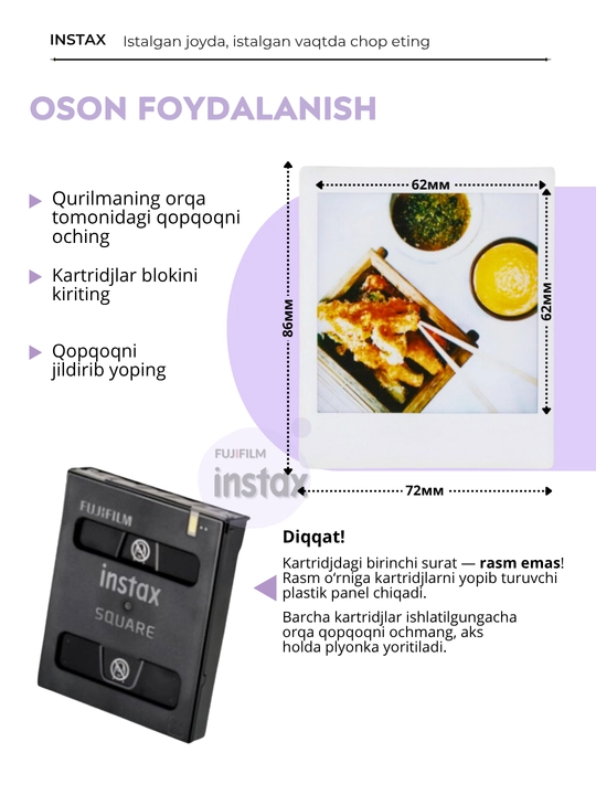 Bir zumda chop etish Fujifilm Instax SQUARE SQ40 fotoapparati