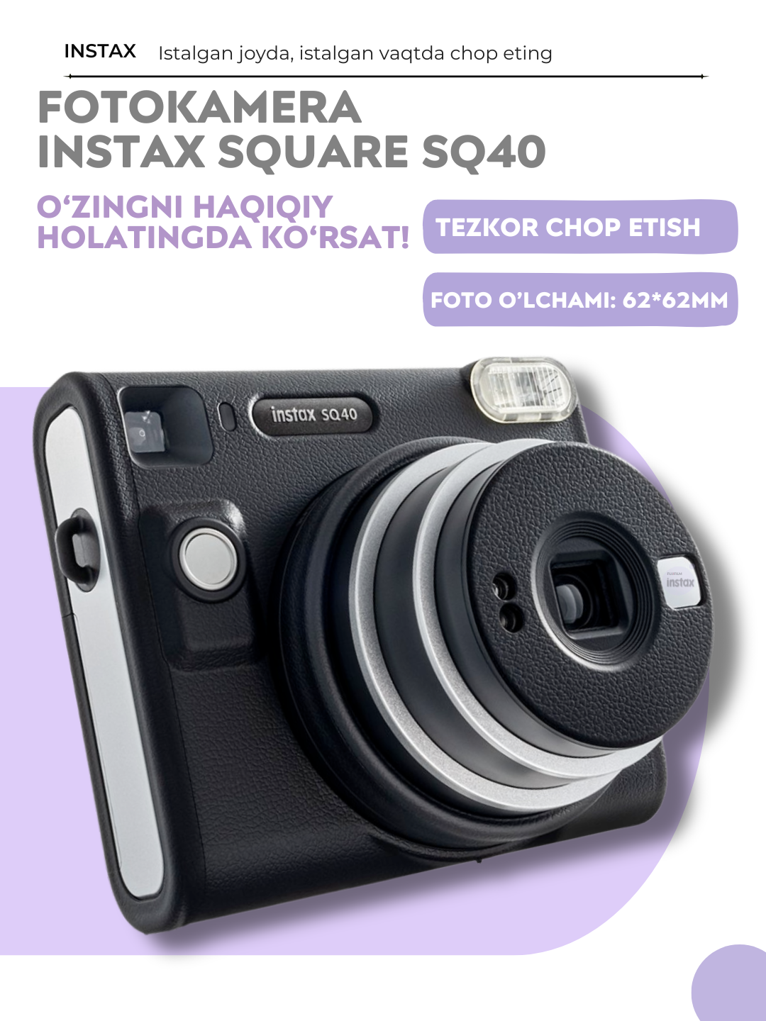 Bir zumda chop etish Fujifilm Instax SQUARE SQ40 fotoapparati