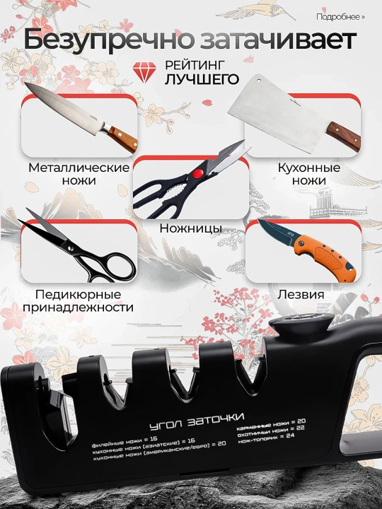 Точилка для ножей и ножниц механическая, ручная ножеточка, кухонная заточка для дома