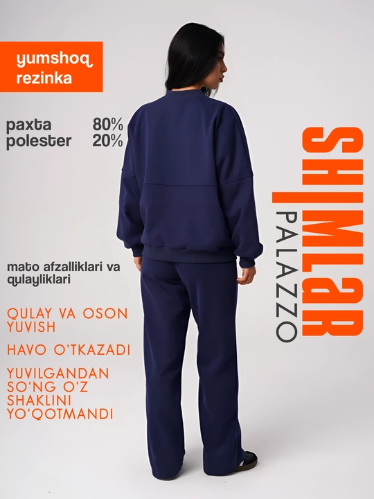 Ayollar sport kostyumi, oversayz dvoyka, 3 ipli matoga yumshoq kostyum va shim, 46-52