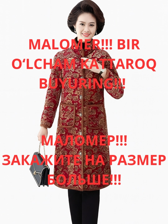 Ayollar uchun issiq qishki kurtka-palto milliy uslubda — mo‘ynali shuba-dublyonka, MALOMER