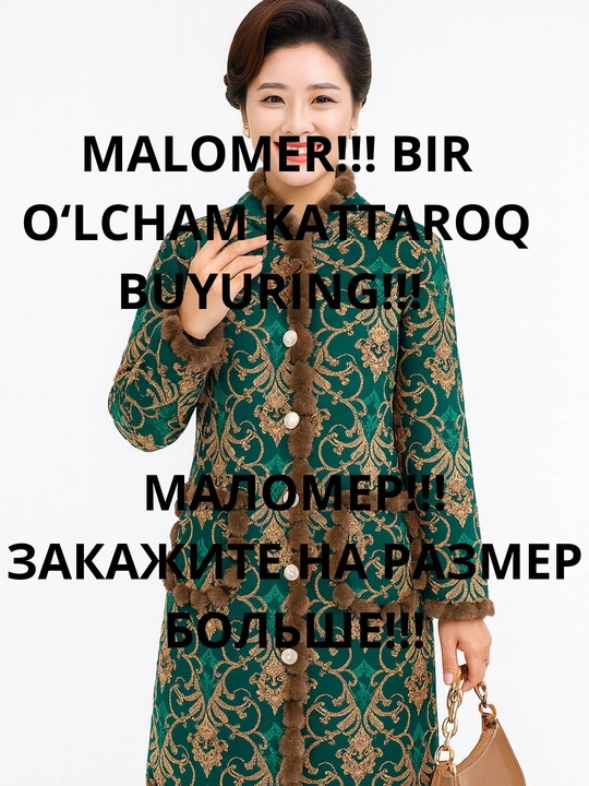 Ayollar uchun issiq qishki kurtka-palto milliy uslubda — mo‘ynali shuba-dublyonka, MALOMER