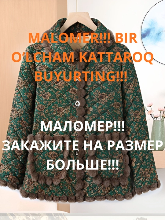 Ayollar uchun issiq qishki kurtka-palto milliy uslubda — mo‘ynali shuba-dublyonka, MALOMER