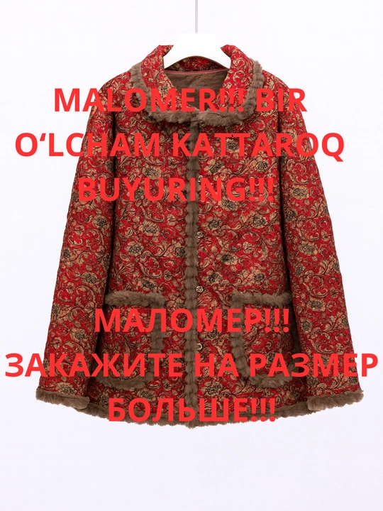 Ayollar uchun issiq qishki kurtka-palto milliy uslubda — mo‘ynali shuba-dublyonka, MALOMER