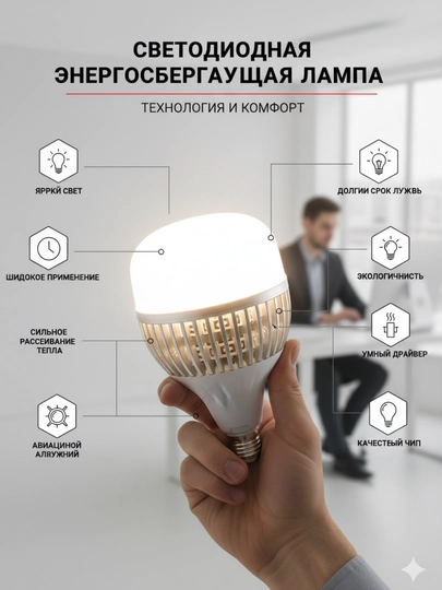 LED chiroq E27 100Vt-200Vt oq yorug‘lik energiya tejovchi ESNCO - 