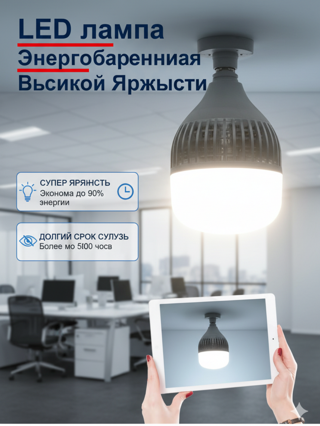 Подвесная светодиодная люстра E27 100-200Вт, энергосберегающая, белый свет ESNCO - 