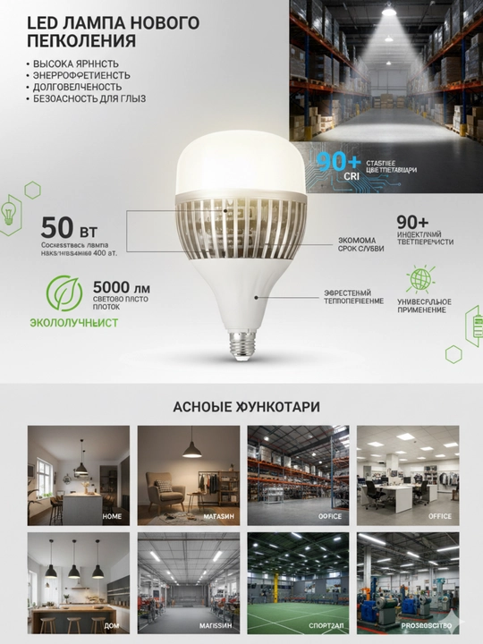 Osma LED lyustra E27 100-200Vt energiya tejovchi oq yorug‘lik ESNCO