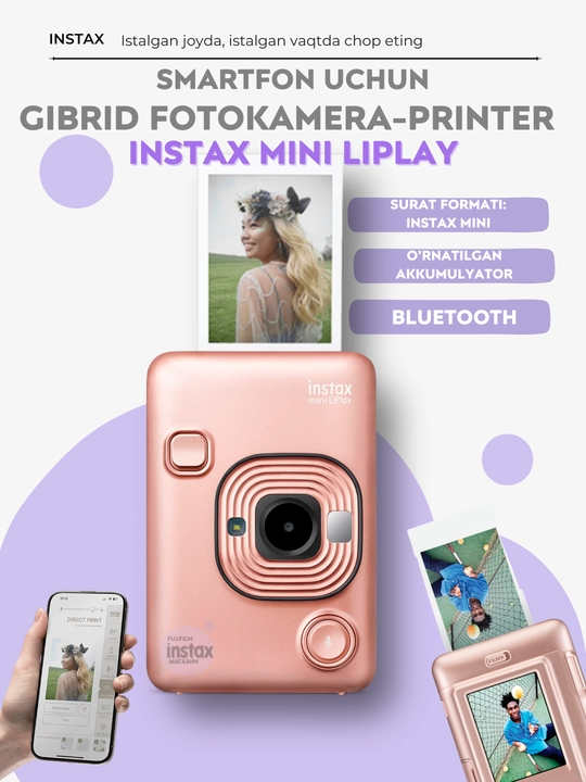 Smartfon uchun gibrid fotokamera-printer Instax Mini LiPlay