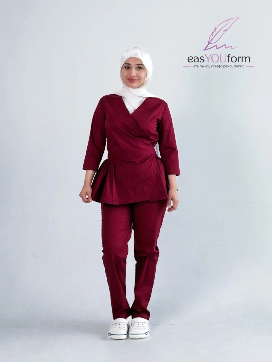 Ayollar uchun qisqa yengli tibbiy kostyum, mikrodjins dan easYOUform