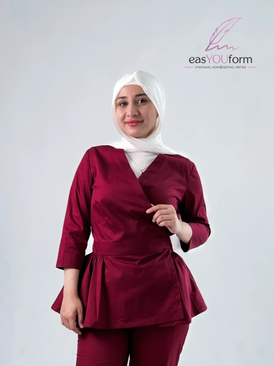 Ayollar uchun qisqa yengli tibbiy kostyum, mikrodjins dan easYOUform