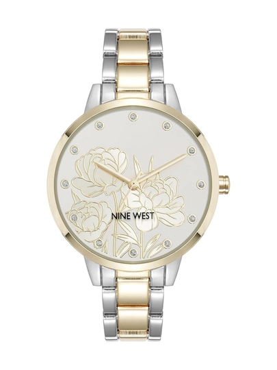 Женские часы Nine West — с кристаллами, цветочным узором — RASULS-2099FLOWER-ЗОЛХАКИ