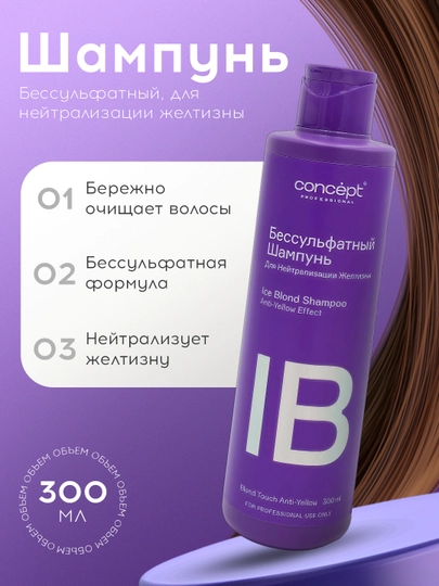 Шампунь бессульфатный для нейтрализации желтизны Concept Professional, для светлых волос