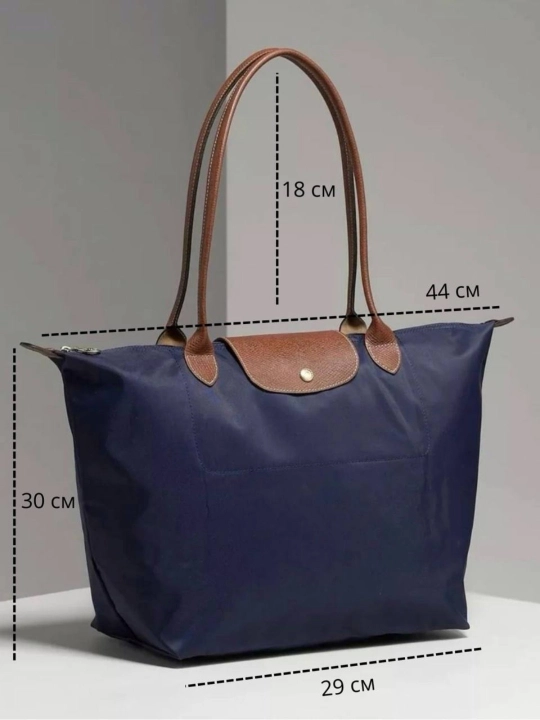Maktab sumkasi, katta, ayollar uchun, Longchamp uslubida, o‘lchami M, tovut, shopper, A4 formatda