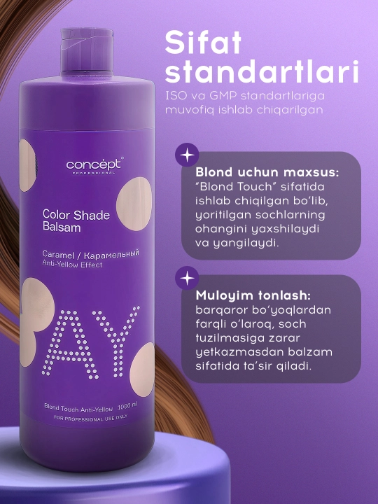 Tonik balzam Karamel Blond, sariq va bo'yalgan sochlar uchun Concept