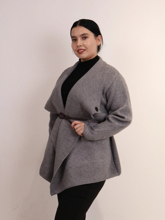 Жакет-кардиган женский, драпированный воротник, прямой крой, миди