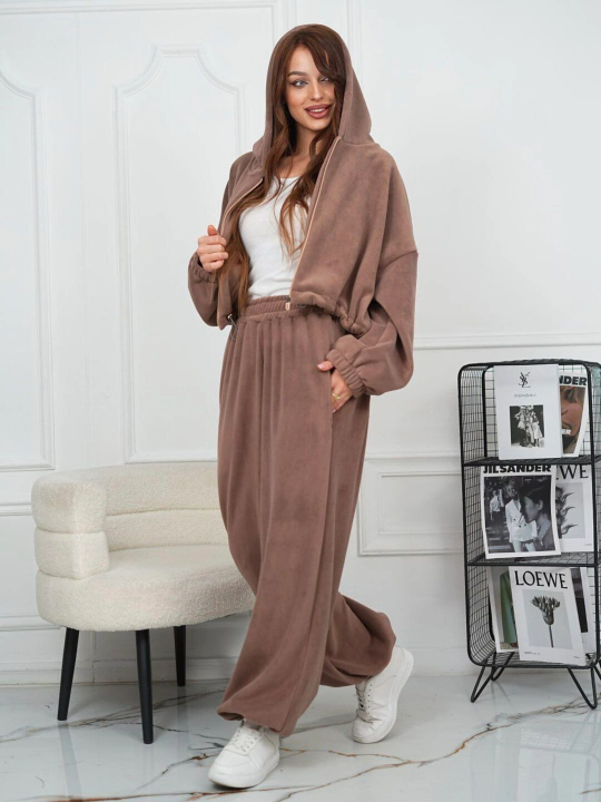 Комплект женской одежды, штаны и худи из флиса, oversize