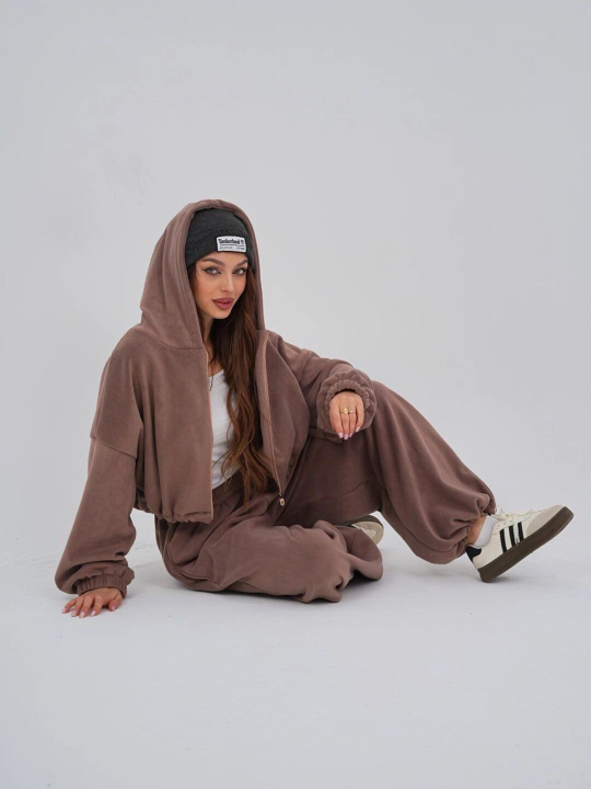 Комплект женской одежды, штаны и худи из флиса, oversize