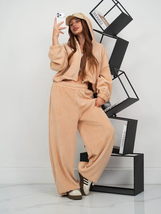 Комплект женской одежды, штаны и худи из флиса, oversize