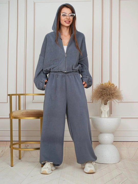Комплект женской одежды, штаны и худи из флиса, oversize
