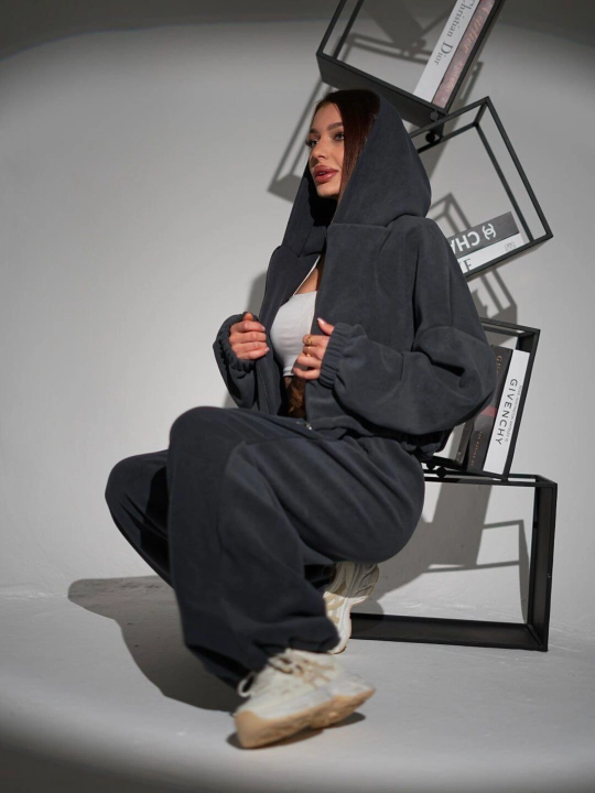 Комплект женской одежды, штаны и худи из флиса, oversize