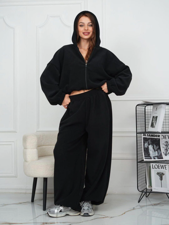 Комплект женской одежды, штаны и худи из флиса, oversize