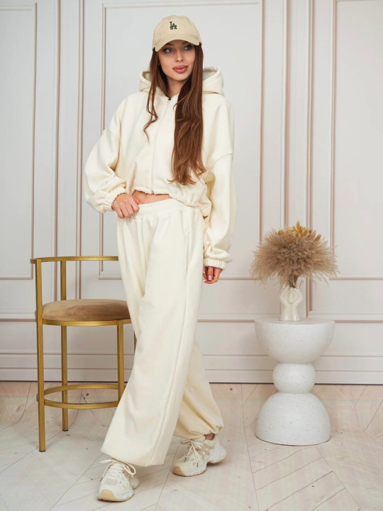 Комплект женской одежды, штаны и худи из флиса, oversize