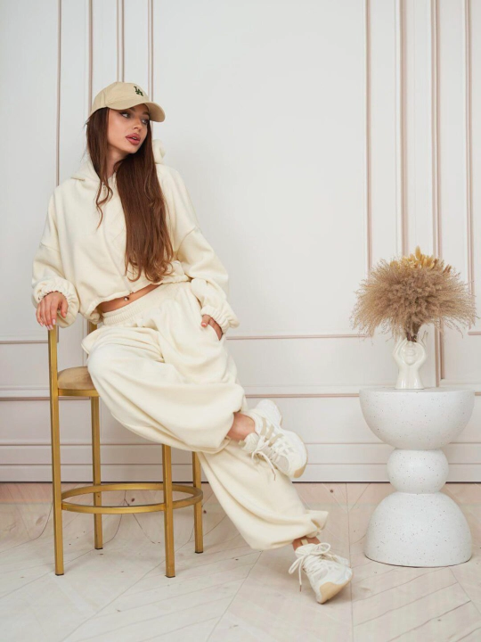 Комплект женской одежды, штаны и худи из флиса, oversize