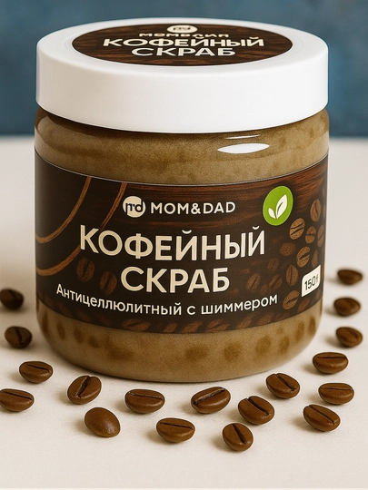 Скраб для тела, кофейный, с шиммером, сухой, M&D Сияние, 150 г