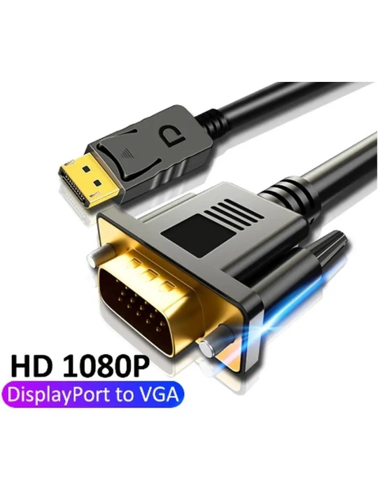 DisplayPort → VGA kabel 1.8 m, Full HD 1080p, qora, chipli